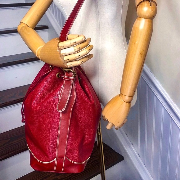 MULBERRY Red Scotchgrain Caviar Leather Drawstring Bucket Crossbody Shoulder Bag - Picture 5 of 17